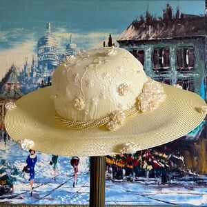 New Cream Woven Hat With Incredibly Sweet Detail